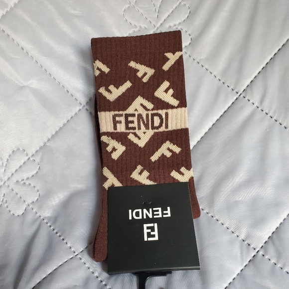 Fendi Unisex Brown & Beige Monogram One Size Hosiery Socks - Picture 1 of 3